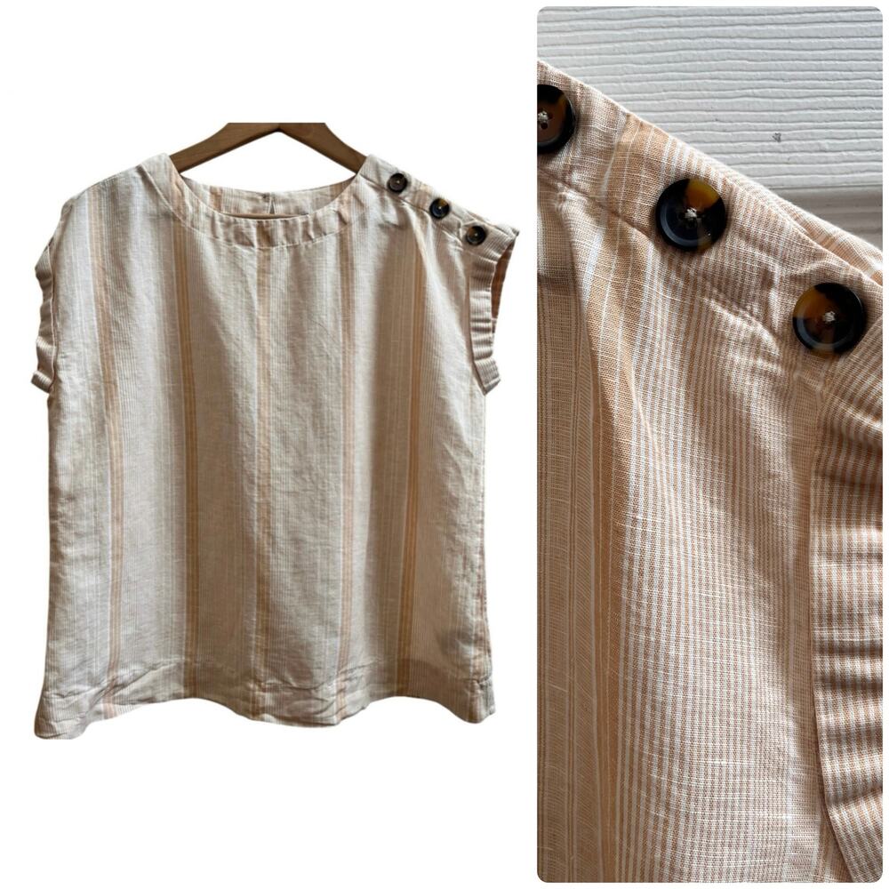 Next Linen Blend Vertical Striped Boxy Top Size 12 / Large Coastal Cottagecore